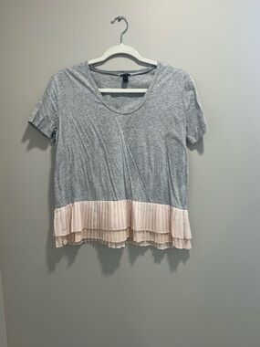 J. Crew Gray Short-Sleeve Tee with Pale Pink Pleated Hem